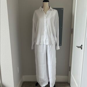Abercrombie White Wide-Leg Pants & Shirt Set